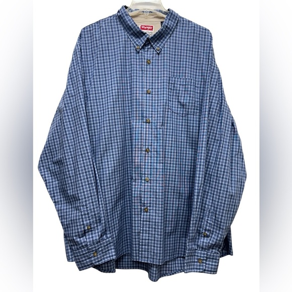 Wrangler Other - Wrangler Premium Button-Down Flannel Shirt Men's 3XL Long Sleeve Blue Plaid